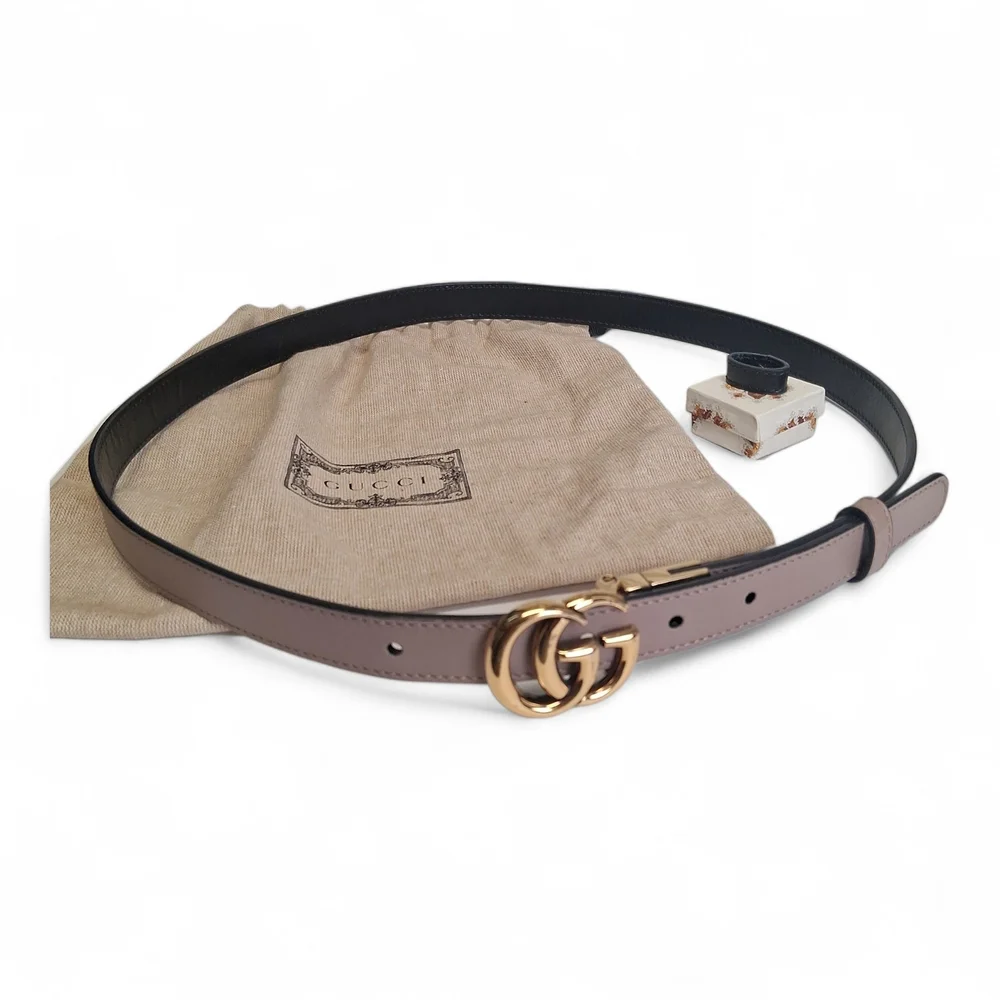 Gucci Women's GG Marmont Leather Narrow Reversible Belt- Dusty Pink/Black 90/36 - Picture 2 of 5